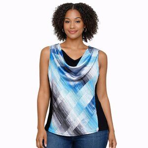 Sag Harbor Blue Abstract Print Sleeveless Tank Blouse | Size L